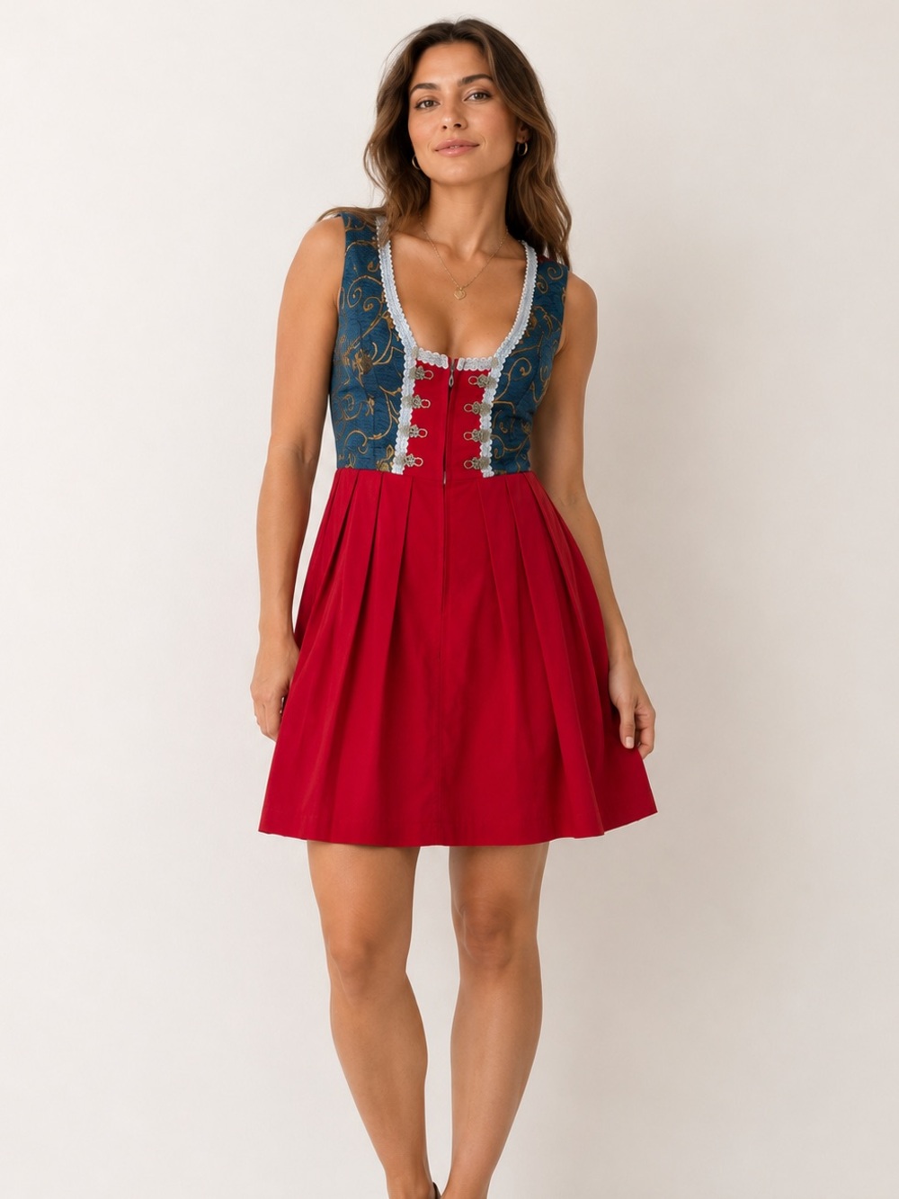 Vintage German Dirndl Dress Red Cotton Trachten Dress EU 38 Oktoberfest size 8